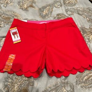 NWT Isaac Mizrahi scalloped edge shorts, red, SZ 8, 5 inch inseam, pockets